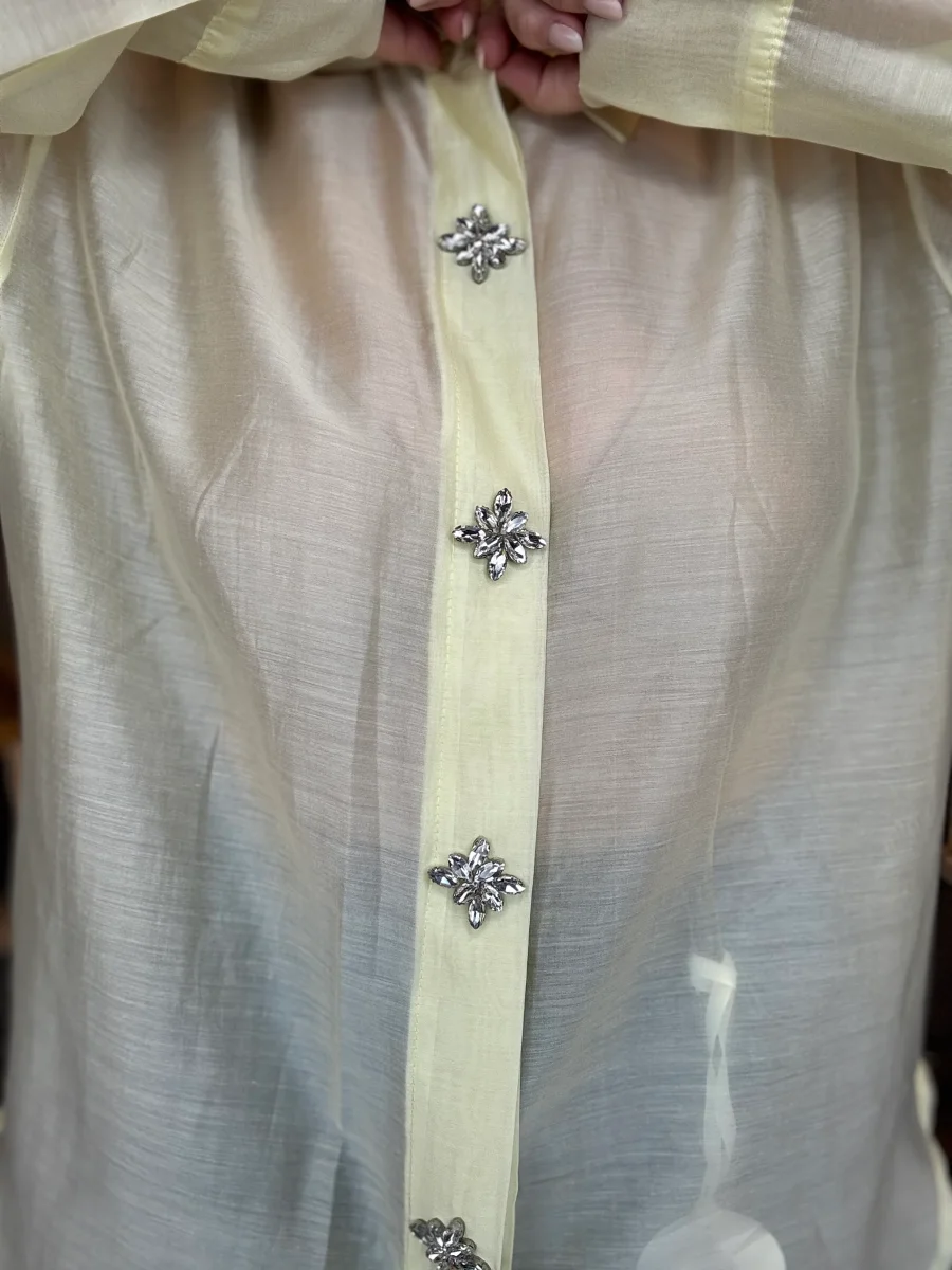 Camicia gioiello in tencel giallo pastello - immagine 6
