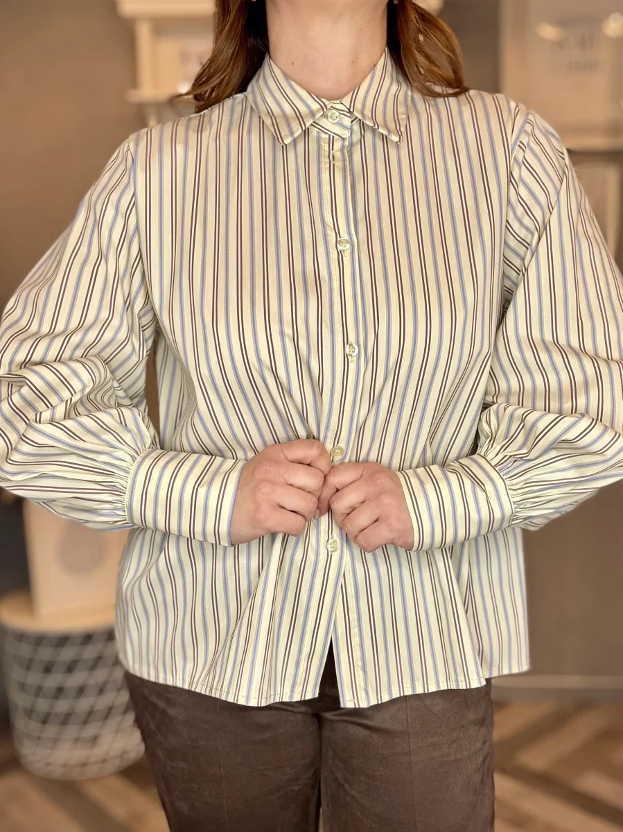 Camicia giallo pastello bacchetta celeste e moro - immagine 5