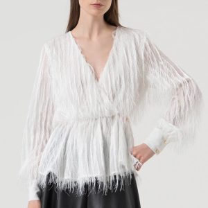 Blusa regular fit in fil coupé