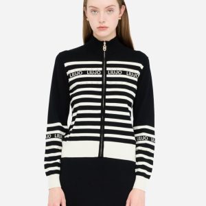 Cardigan a righe con perle