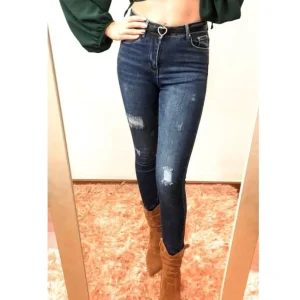 Jeans skinny scuro con cinturina: M!