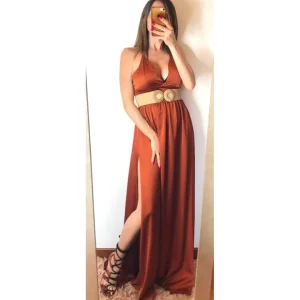 Vestito lungo satin doppio spacco: RUGGINE!