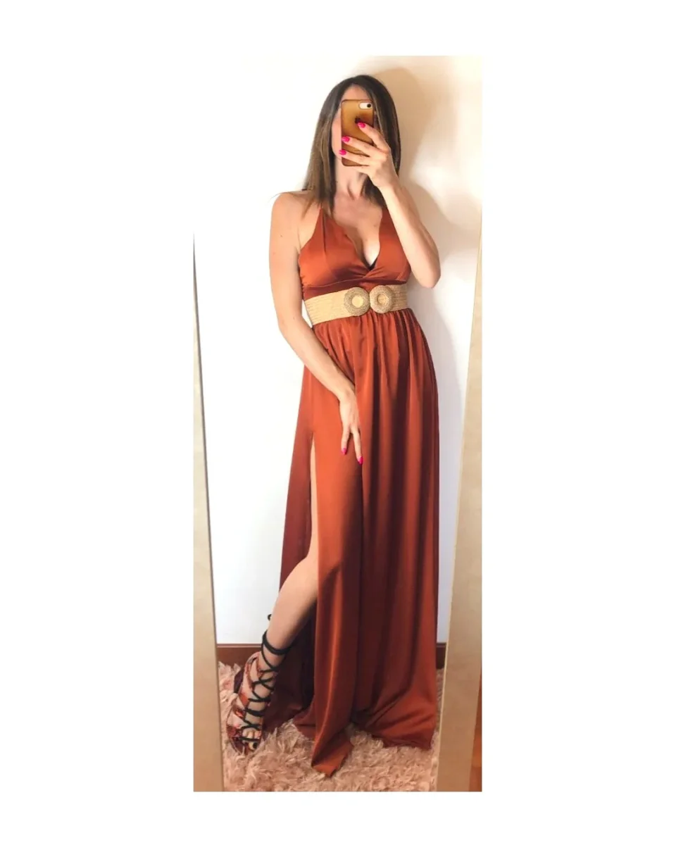 Vestito lungo satin doppio spacco: RUGGINE! - immagine 2