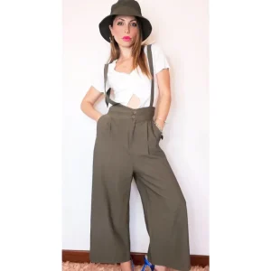 Salopette pantagaucho in viscosa,MILITARE:S!