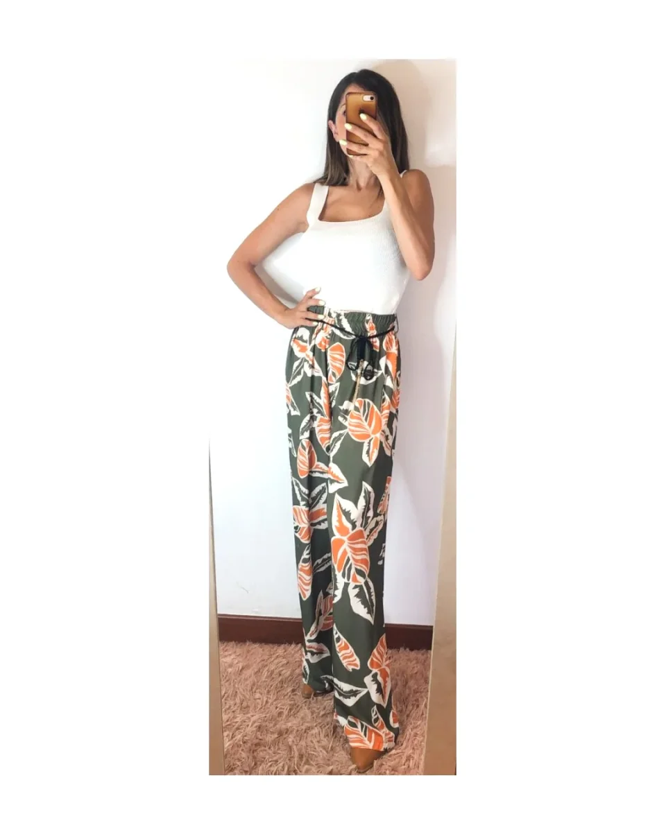 Pantapalazzo 100% viscosa, MILITARE/ARANCIO! - immagine 2