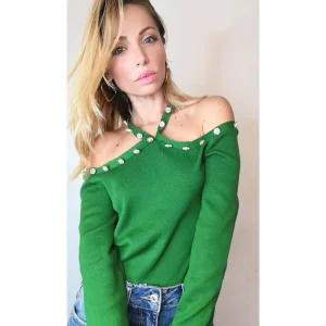 Maglioncino scollo all'americana, FIORI PERLE VERDE!