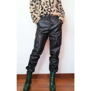 Pantalone combat ecopelle, NERO!