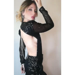 Maglia body in paillettes cut out con strass!