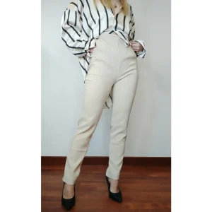 Pantalone dritto vita alta con elastico e zip, AVANA!