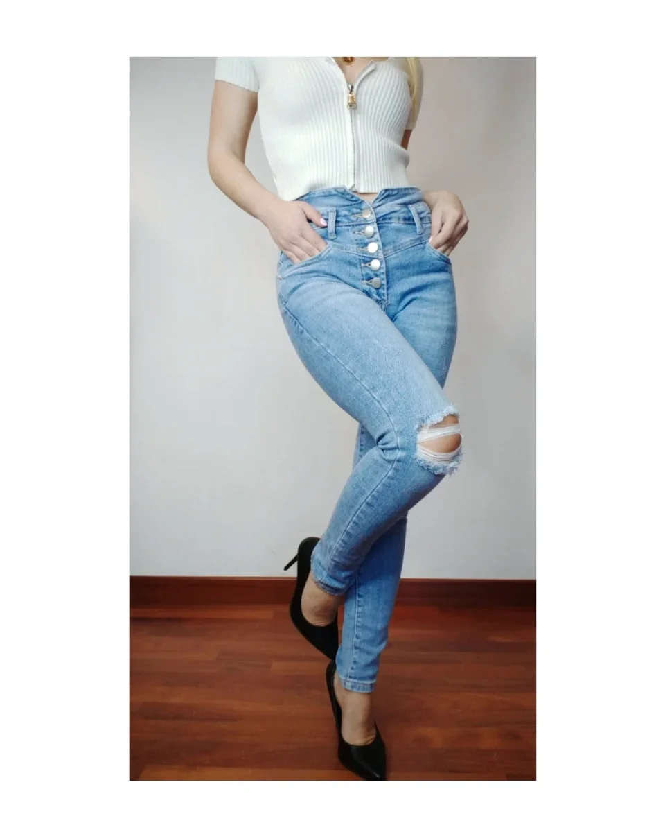 Jeans corpetto a V e 5 bottoni: L! - immagine 4