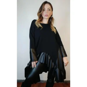 Maglia svasata ecopelle e tessuto!