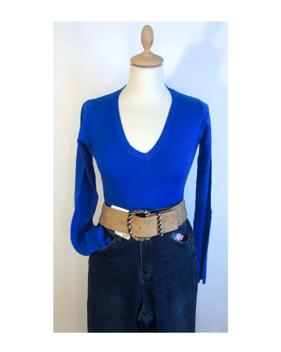 Maglione 55% viscosa liscio tinta unita, BLU!