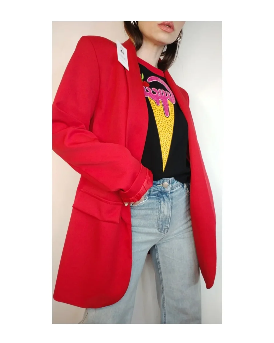 Blazer foderato taglio maschile, ROSSO! - immagine 3