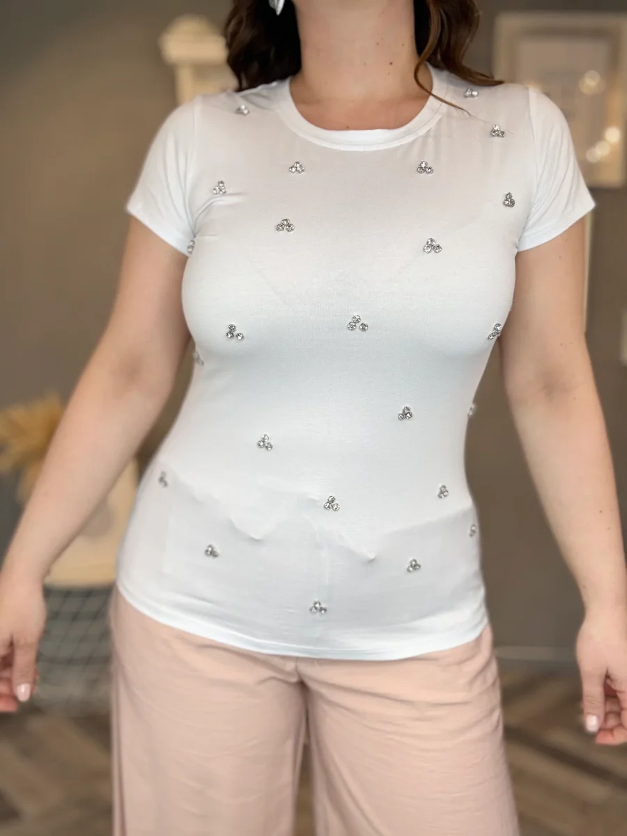 T-shirt basic con applicazioni gioiello - immagine 5