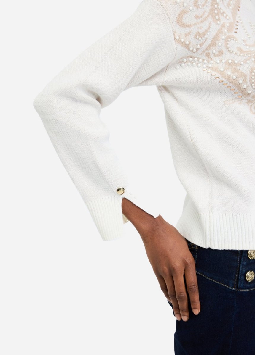 Maglia in lana jacquard con borchie e strass - immagine 4