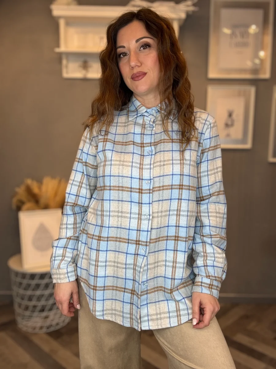 Camicia flanella check celeste - immagine 2