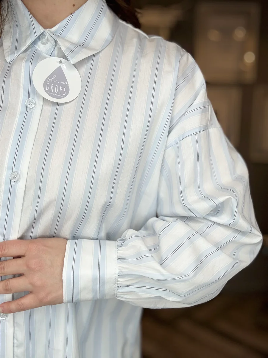 Camicia over righe soft celeste pastello - immagine 4