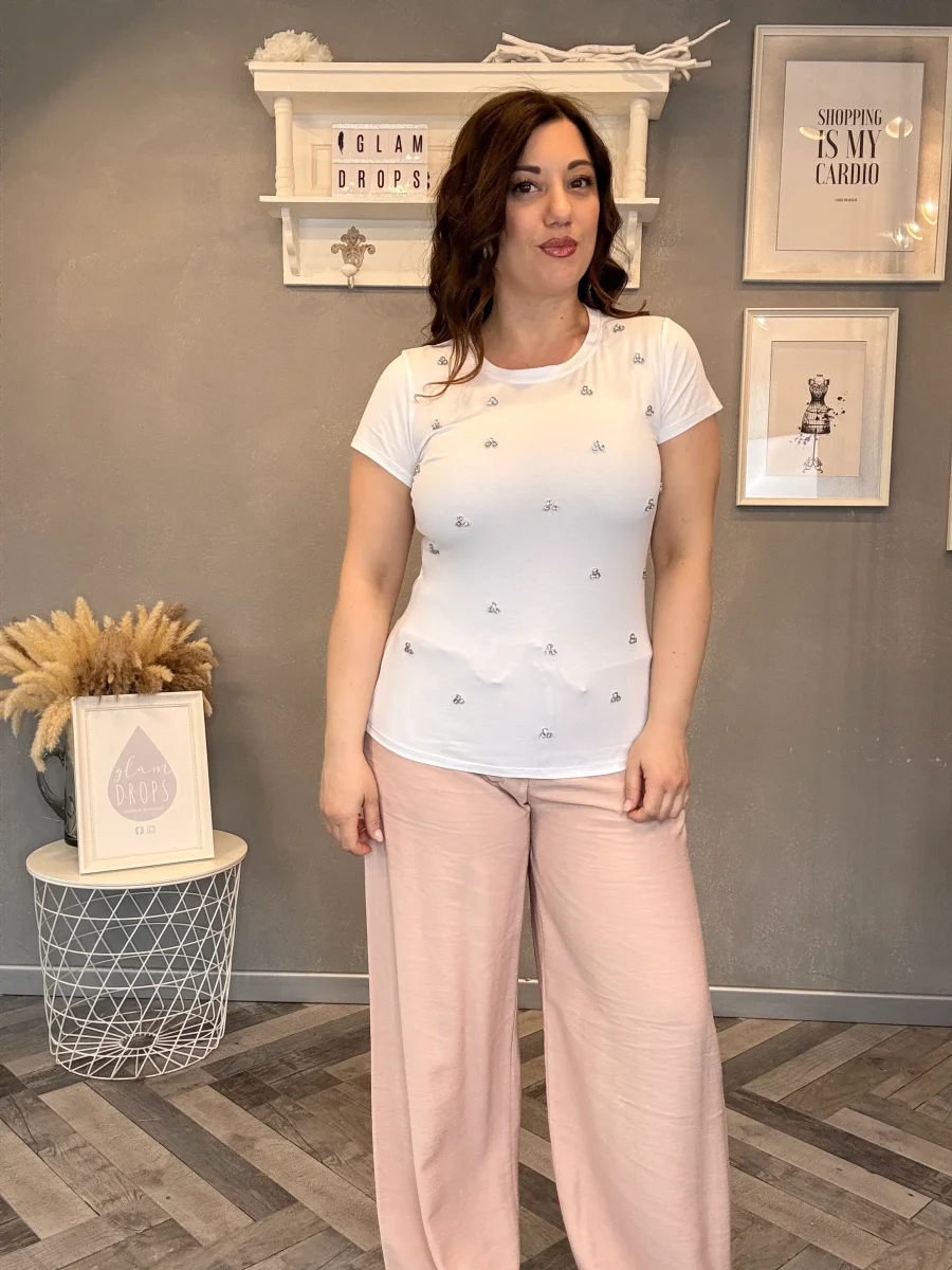 T-shirt basic con applicazioni gioiello - immagine 2