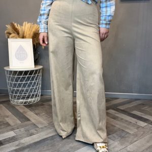 Pantalone eco suede wide beige