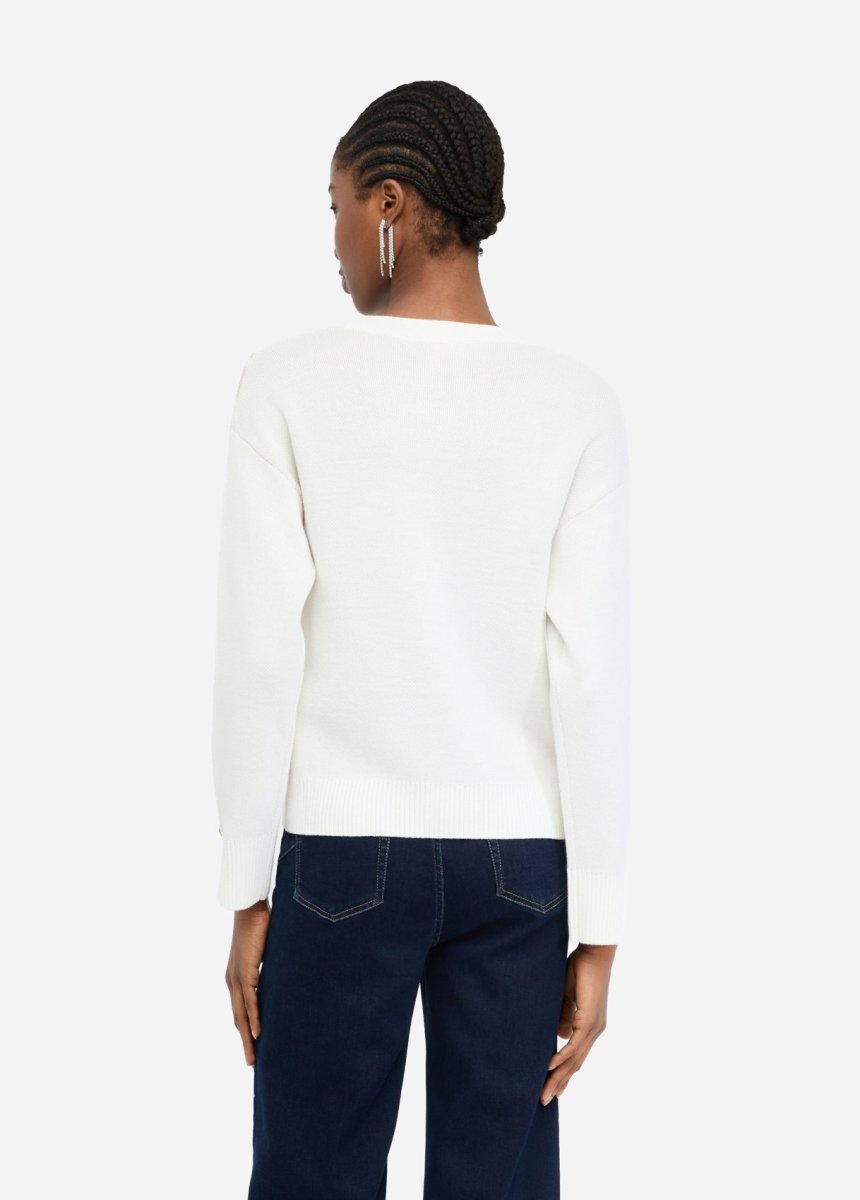 Maglia in lana jacquard con borchie e strass - immagine 7