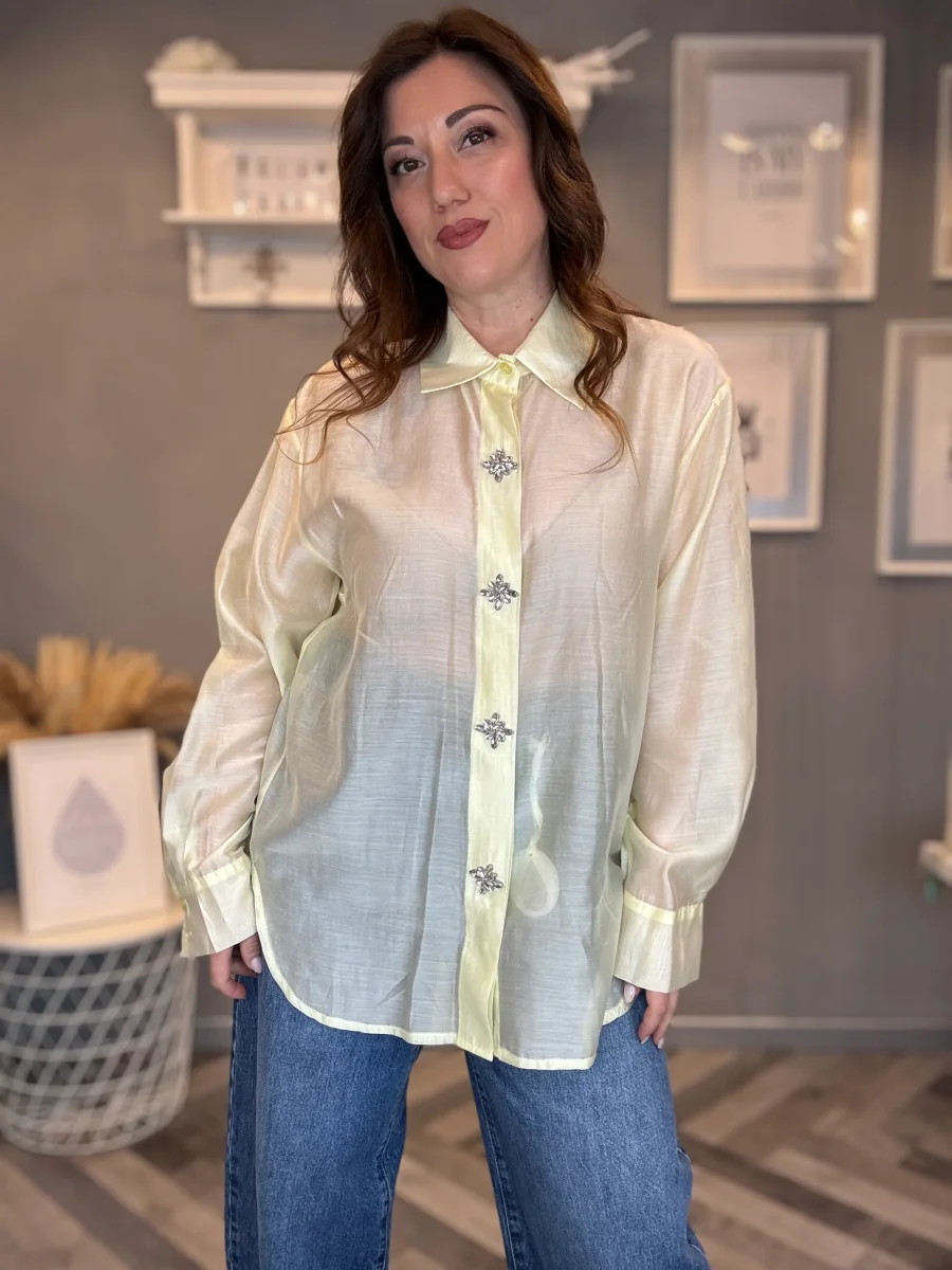 Camicia gioiello in tencel giallo pastello - immagine 2