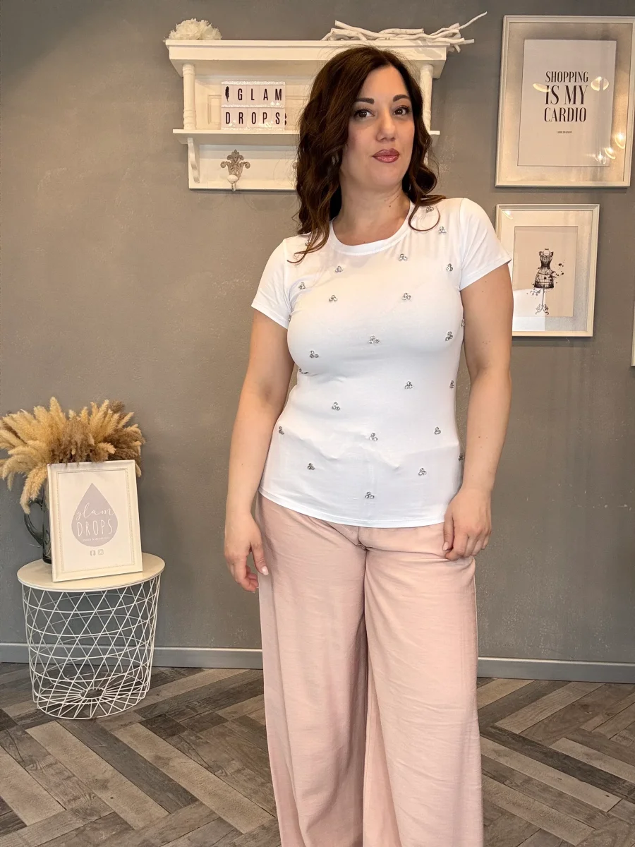 T-shirt basic con applicazioni gioiello - immagine 6