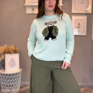 Maglioncino menta con orsetto militare