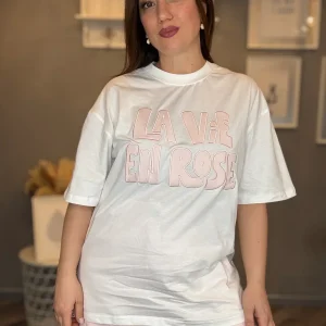 T-shirt bianca La vie en rose rosa