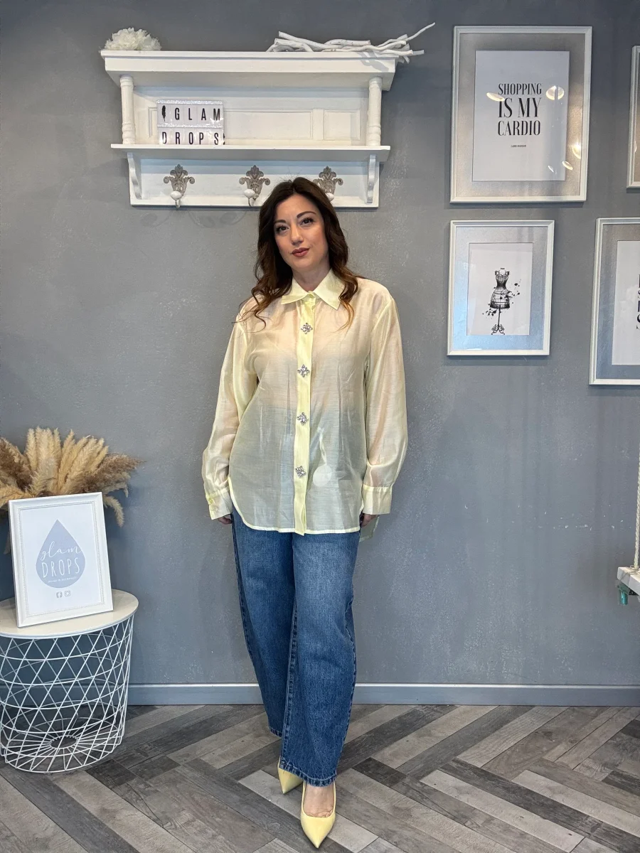 Camicia gioiello in tencel giallo pastello - immagine 8