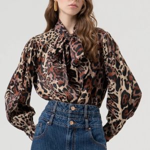Blusa regular in fantasia animalier