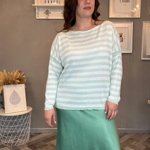 Maglioncino in cotone a righe menta