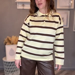 Maglia polo gialla a righe marroni