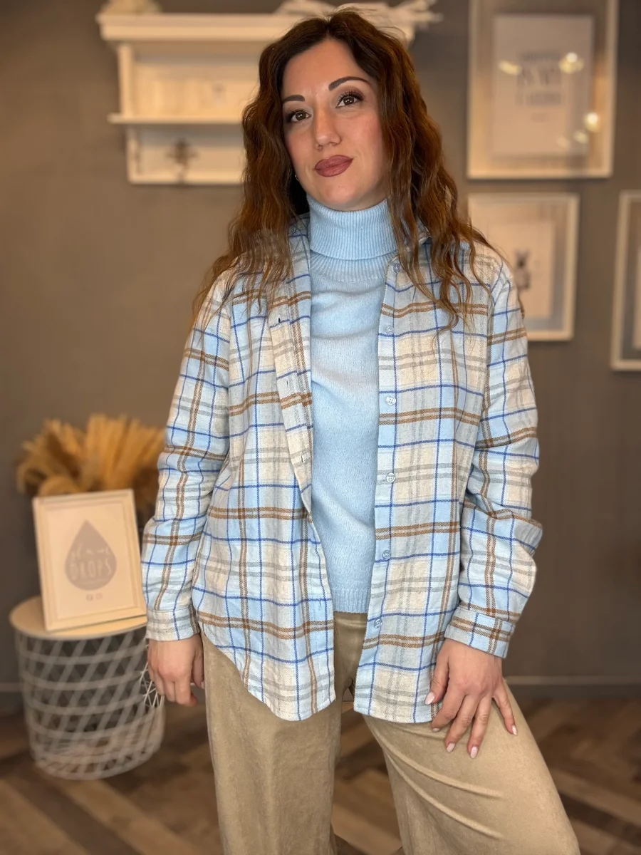 Camicia flanella check celeste - immagine 8