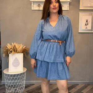 Abito a balze in jeans chambray