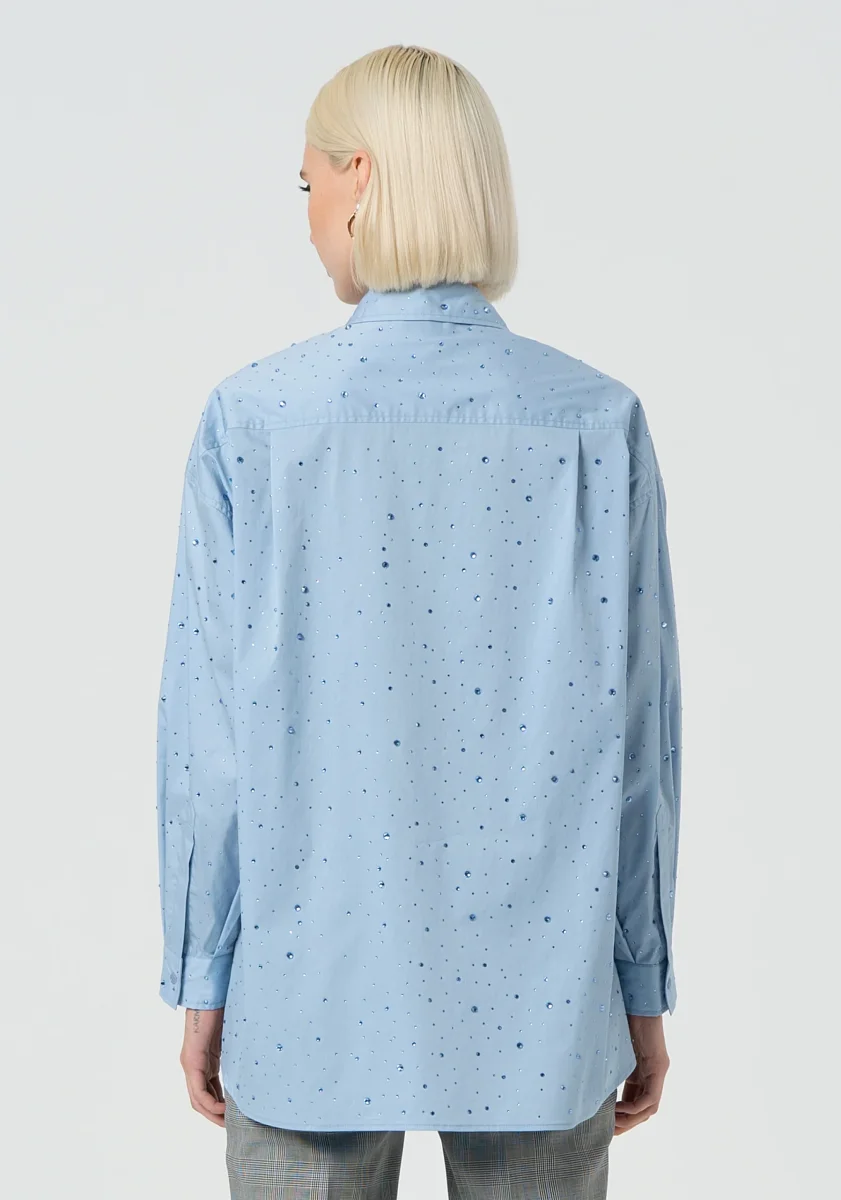 Camicia over in popeline con strass - immagine 5