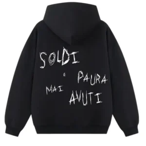 Felpa Nera Boxy Fit No Money and Fear 100% Cotone