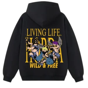 Felpa Wild and Free Boxy Fit 100% Cotone Nera