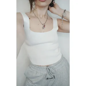 Top scollo quadrato in filo, BIANCO!