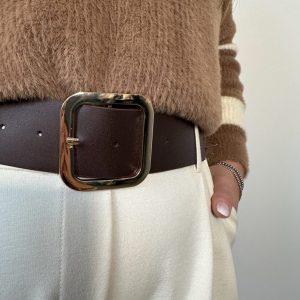 Cintura ecopelle chocolate fibbia quadrata