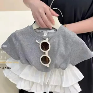 Completo Casual per Bambina - T-shirt Grigia e Gonna con Volant