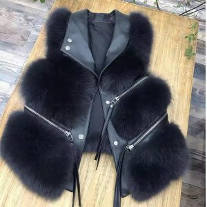 Gilet Fur Leather Total Black