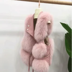 Gilet Fur Leather Pink