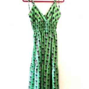 Vestito midi satinato con fiocchi, ANANAS VERDE!
