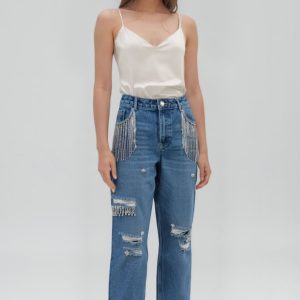 Jeans Donna – Modello Carrot Mom Fit con Dettagli Gioiello