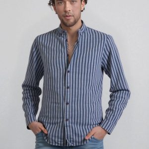 Camicia Uomo a Righe con Collo Coreano