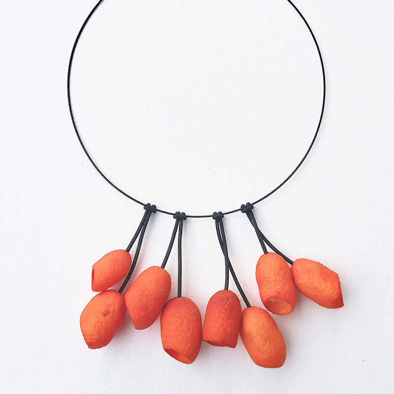 Collana Musa bozzoli di seta Orange - immagine 2