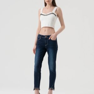 Jeans slim cropped push up in denim scuro