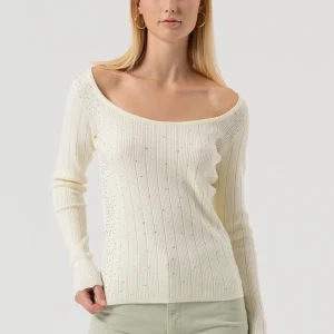 Maglia slim a costine con strass